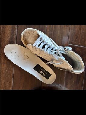 Golden Goose Slide Sneakers Size 36 White Leather Brown Star Distressed hi Top